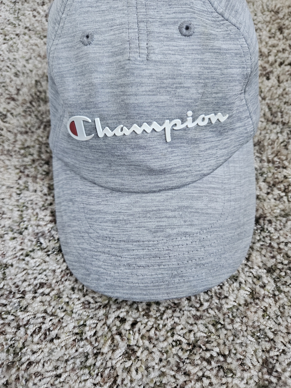Champion Light Gray Script Logo Baseball Cap with Red Accent